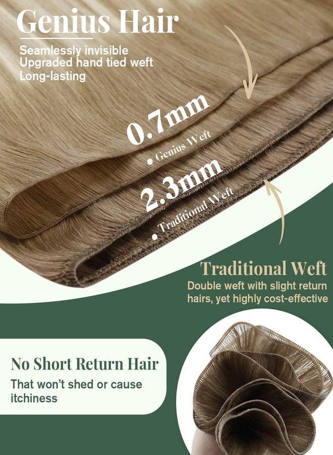 Ugeat Genius Weft Hair Extensions Balayage Light Brown Mix Platinum Blonde Genius Weft Hair Extensions Human Hair Platinum Blonde for Wedding Medium Length 18 Inch 50g - Image 4